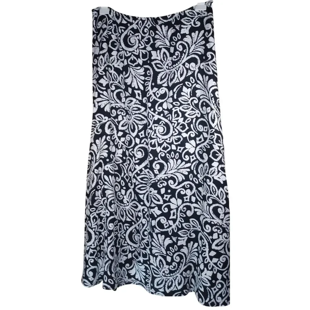 Croft & Barrow Size 8 Black and White Floral Paisley Midi A-Line Skirt Fairycore